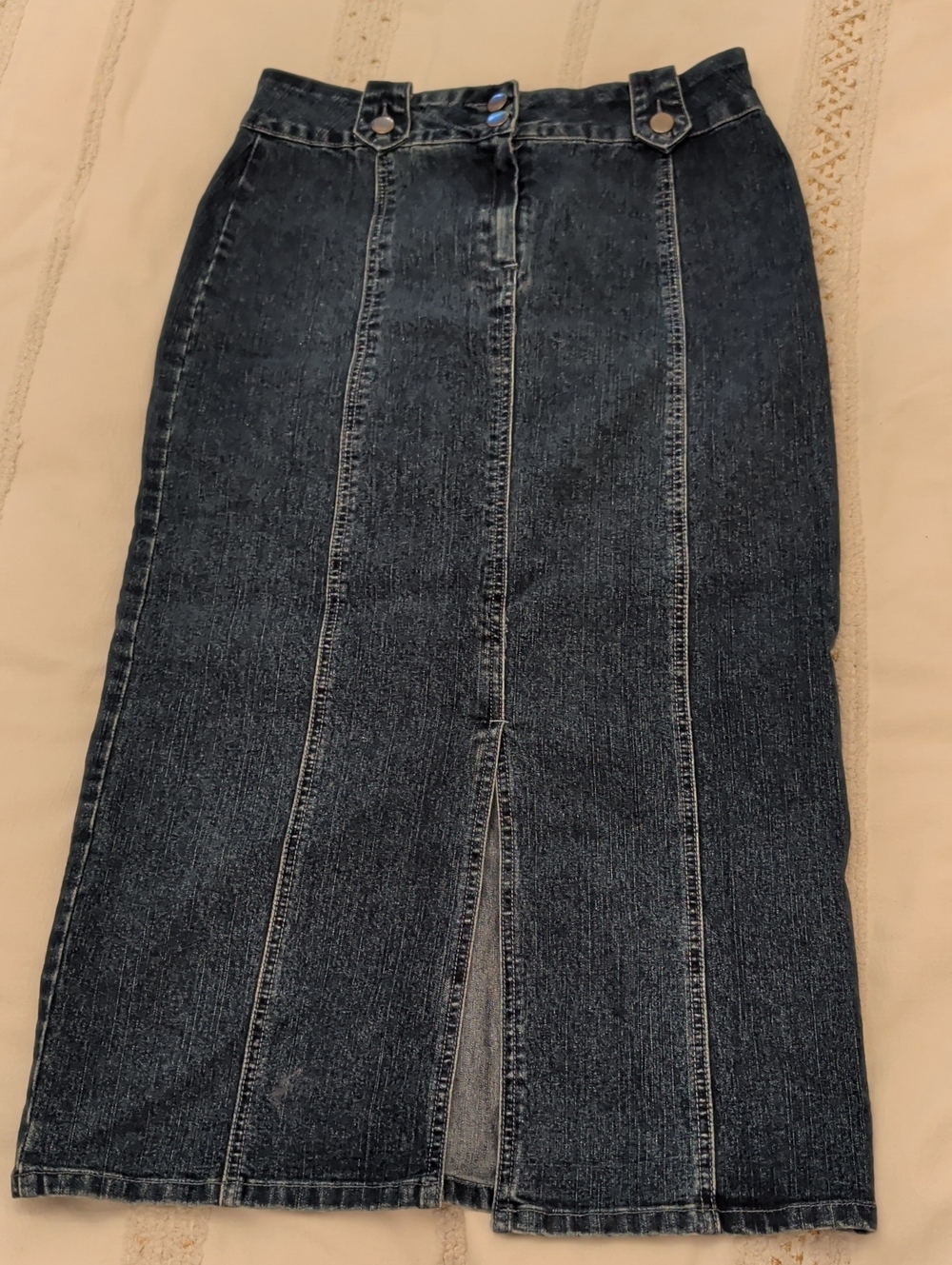 Dark Denim Pencil Skirt with Front Vent
